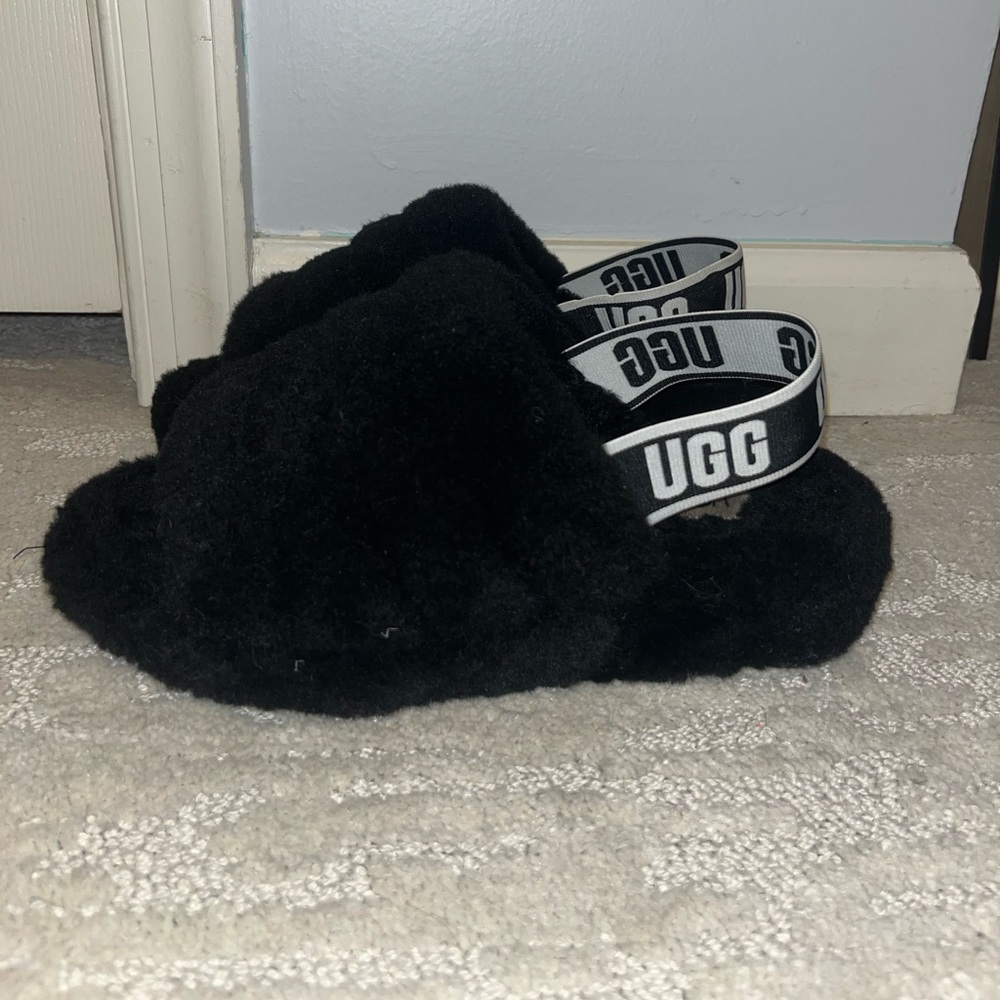 Black Fluff Yeah UGG Slides